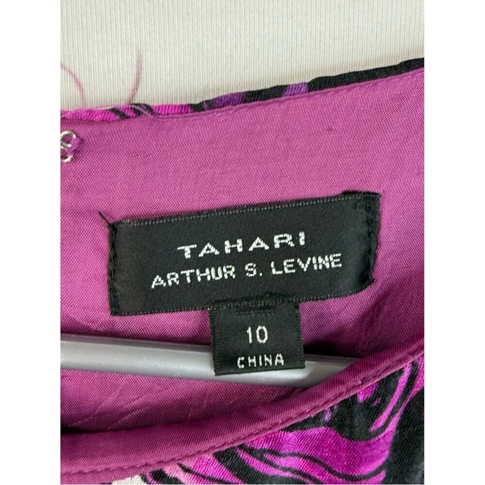 Tahari Dress 100% silk roses flowers floral Purple & Black Floral Midi Dress - Picture 12 of 14